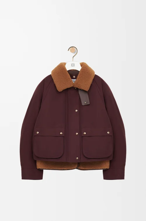 LOEWE Puffer in shearling and cotton blend Burgundy