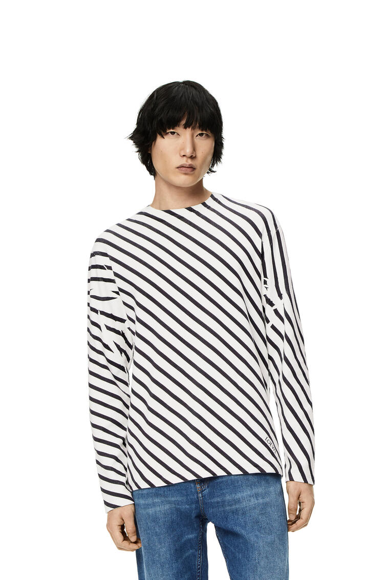 LOEWE Camiseta en algodón a rayas diagonales Blanco/Azul Marino pdp_rd