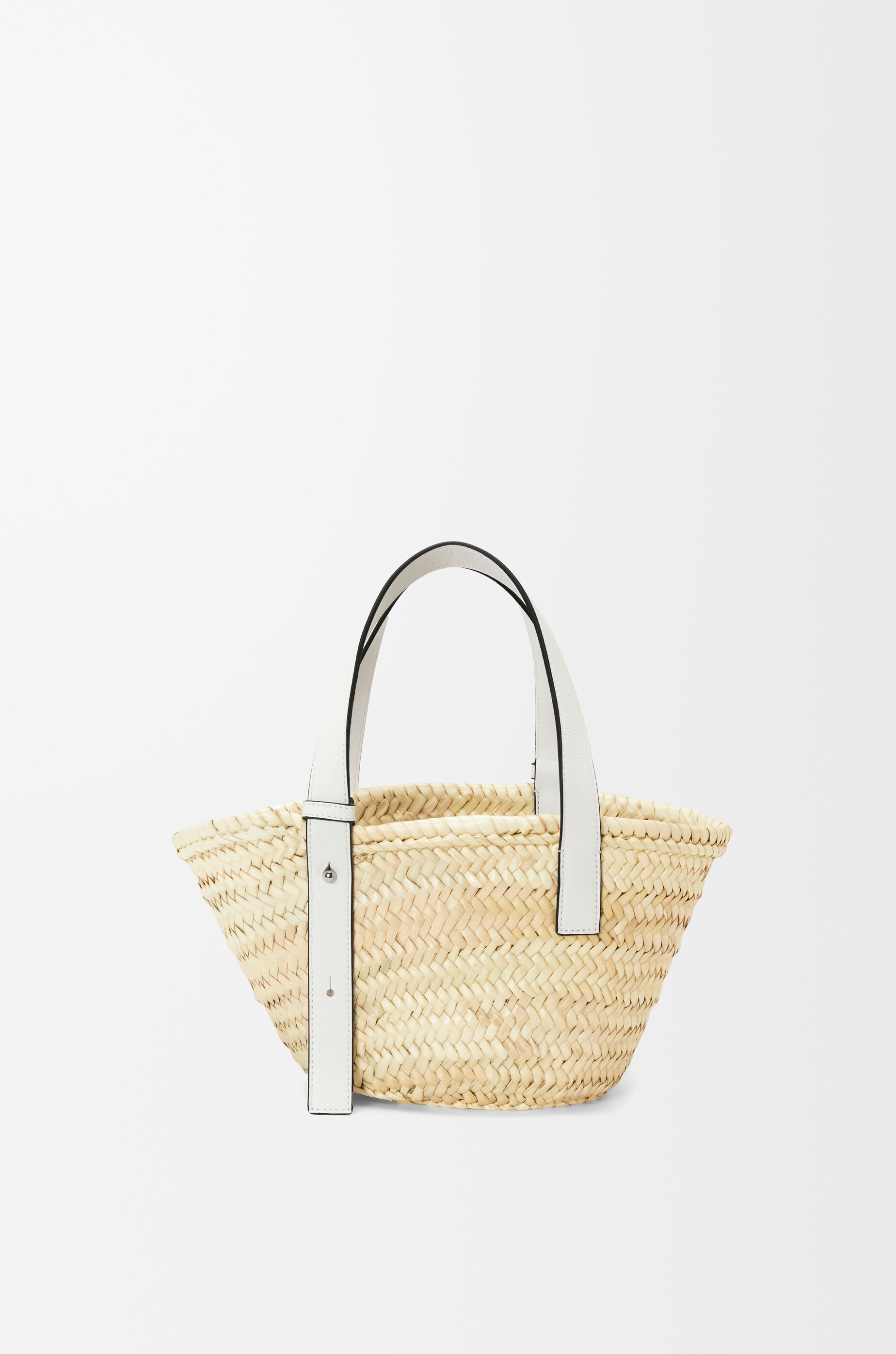 Bolso capazo pequeño en hoja de palma y piel de ternera Natural/Blanco