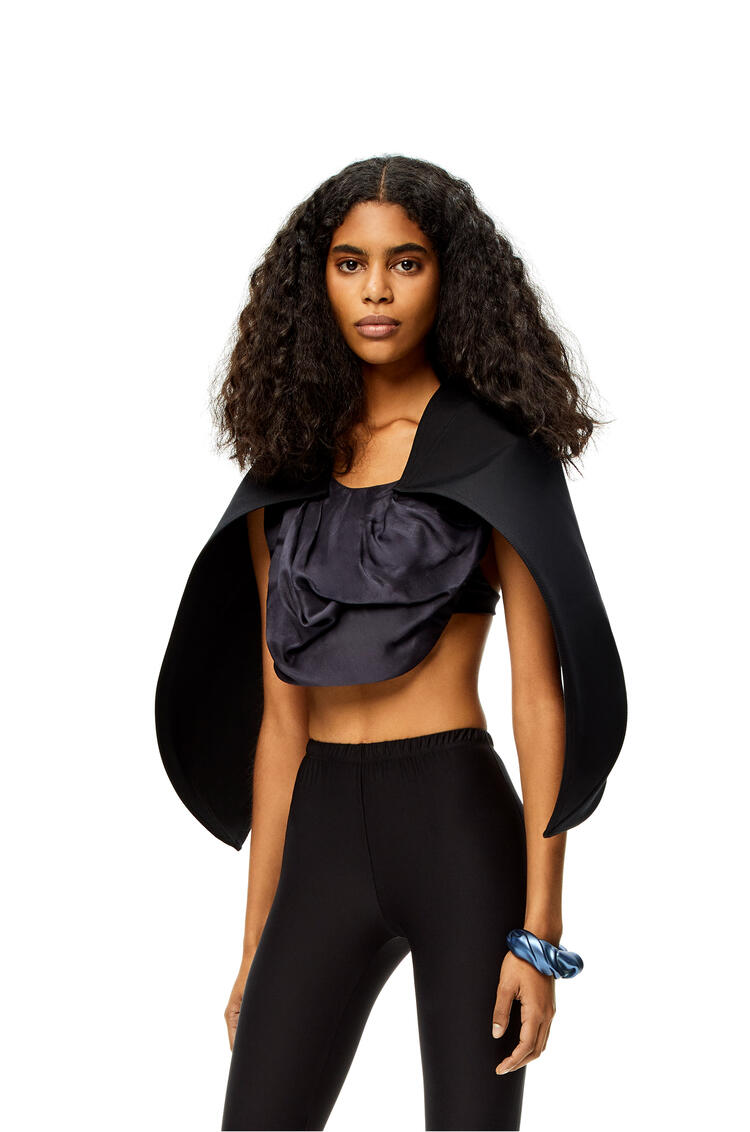 LOEWE Cape sleeve draped top in cotton and polyamide Black pdp_rd