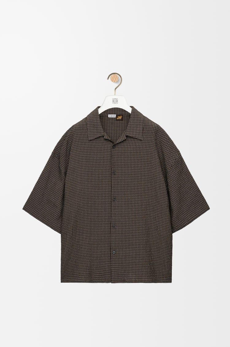 LOEWE Short sleeve shirt in linen and cotton blend Black/Multicolor
