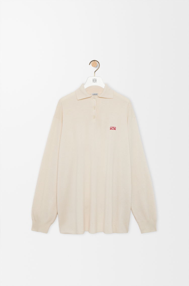 LOEWE Pull polo en cachemire et soie mélangés Blanc