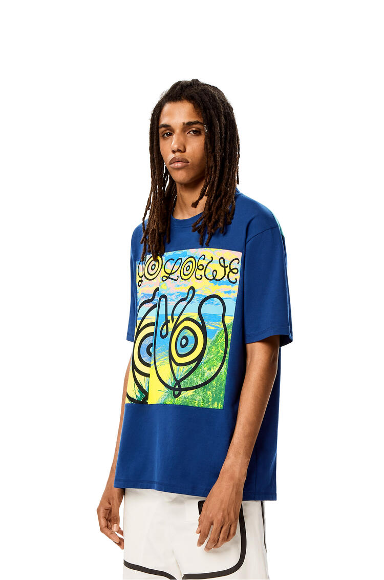 LOEWE Camiseta de algodón suprarreciclado con logotipo Azul Laguna/Multicolor pdp_rd