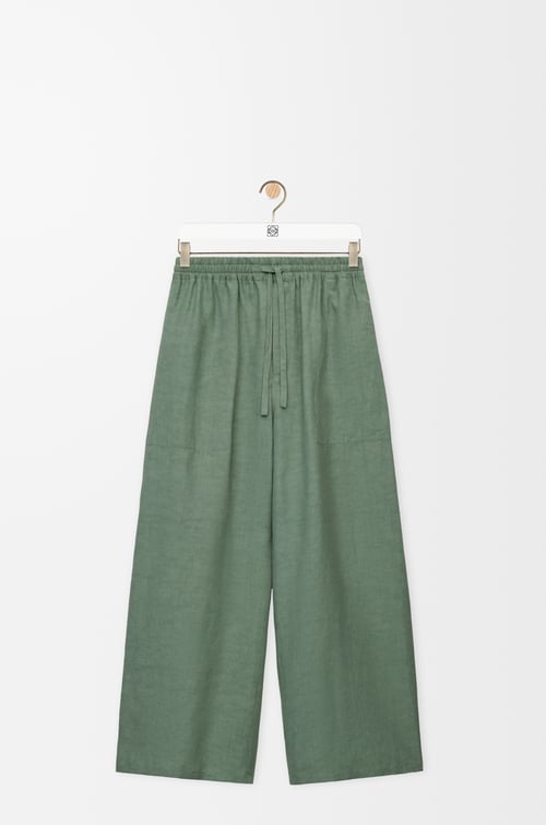 LOEWE Cropped trousers in viscose and linen Sage