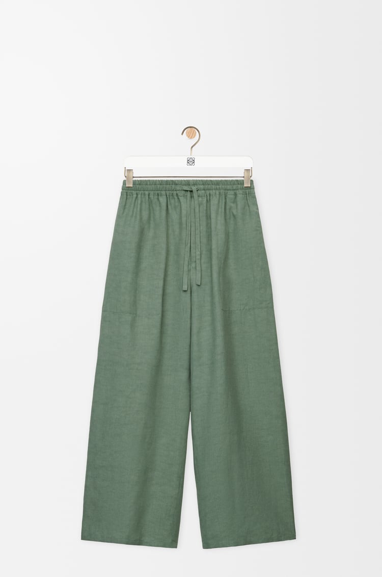LOEWE Cropped trousers in viscose and linen Sage