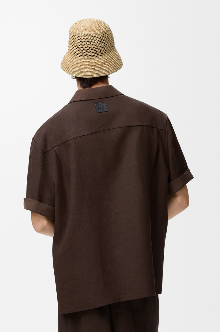 LOEWE 棉麻短袖襯衫 深棕色/棕色