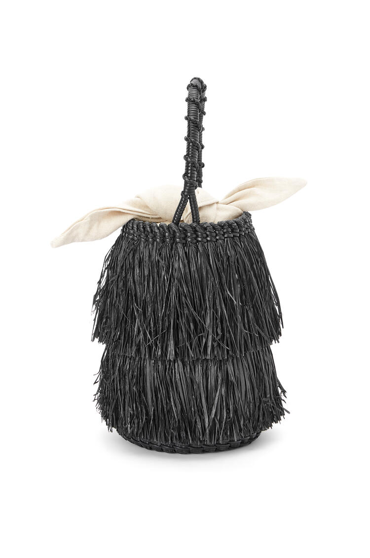 LOEWE Frayed Bucket bag in raffia and calfskin Black pdp_rd