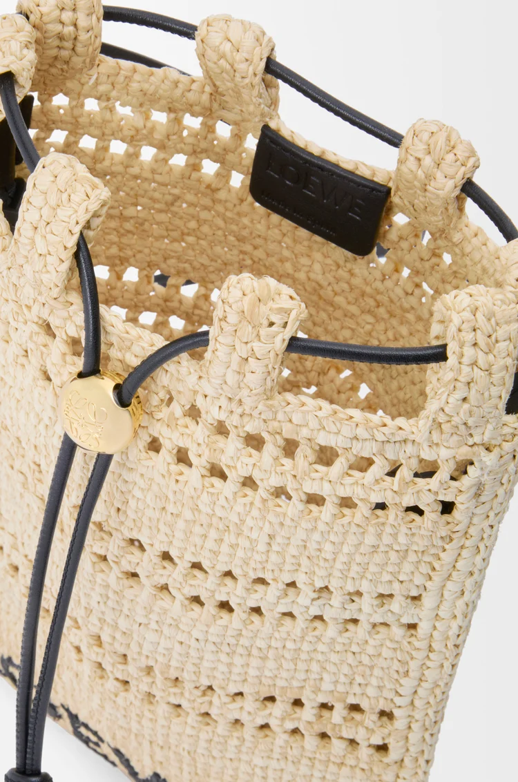LOEWE Bolso con cordón en rafia Natural/Negro