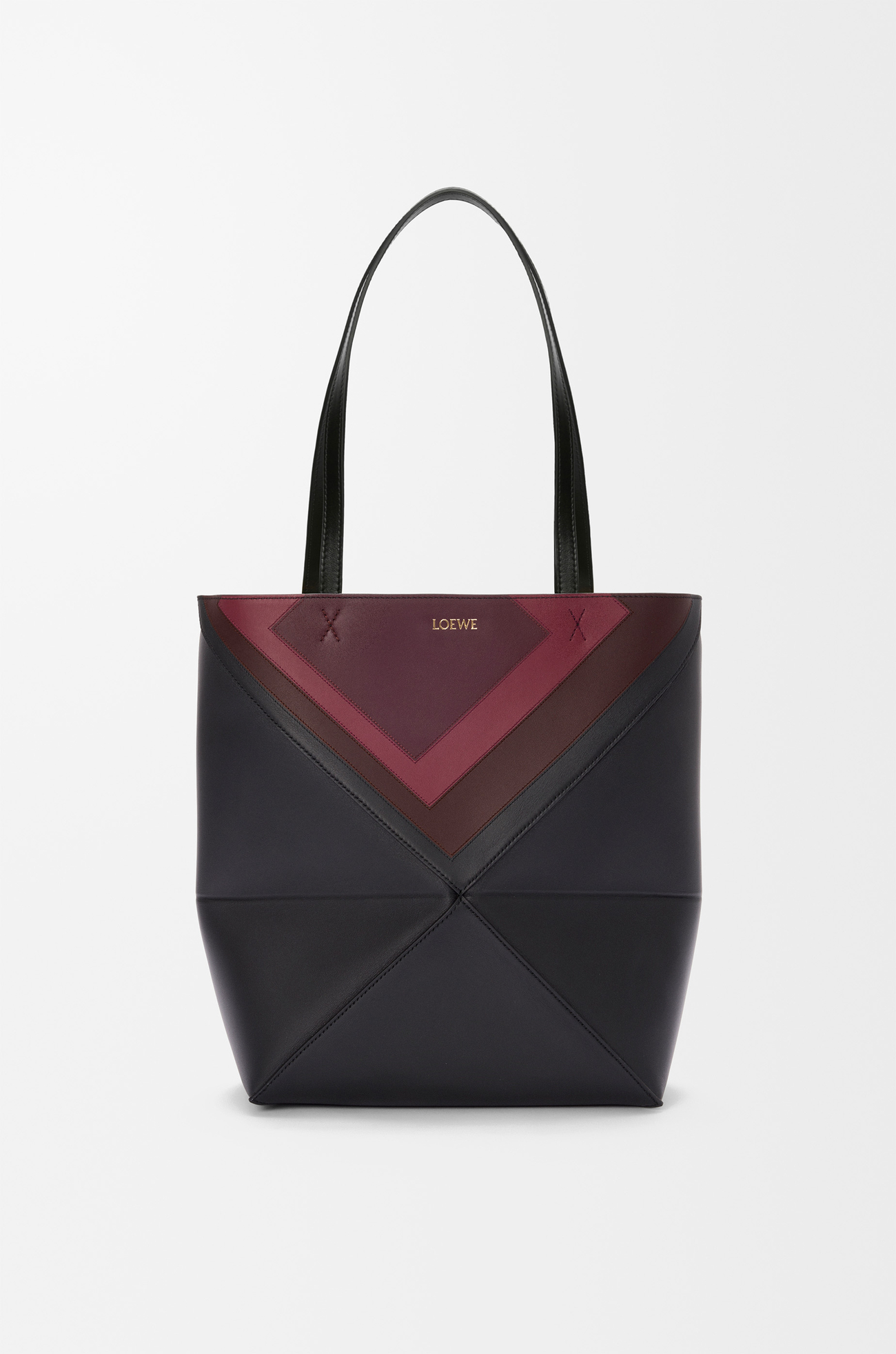 LOEWE Medium Puzzle Fold tote in nappa calfskin Black/Burgundy
