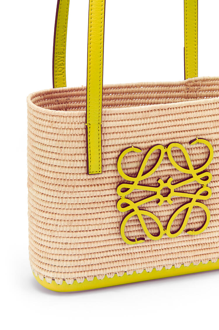 LOEWE Mini Square Basket bag in raffia and calfskin Natural/Lemon