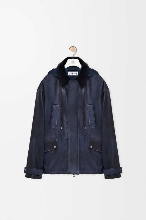 LOEWE Short parka in nappa lambskin and cotton Navy Blue