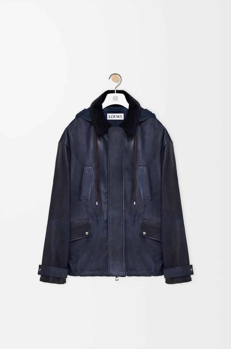 LOEWE Short parka in nappa lambskin and cotton Navy Blue