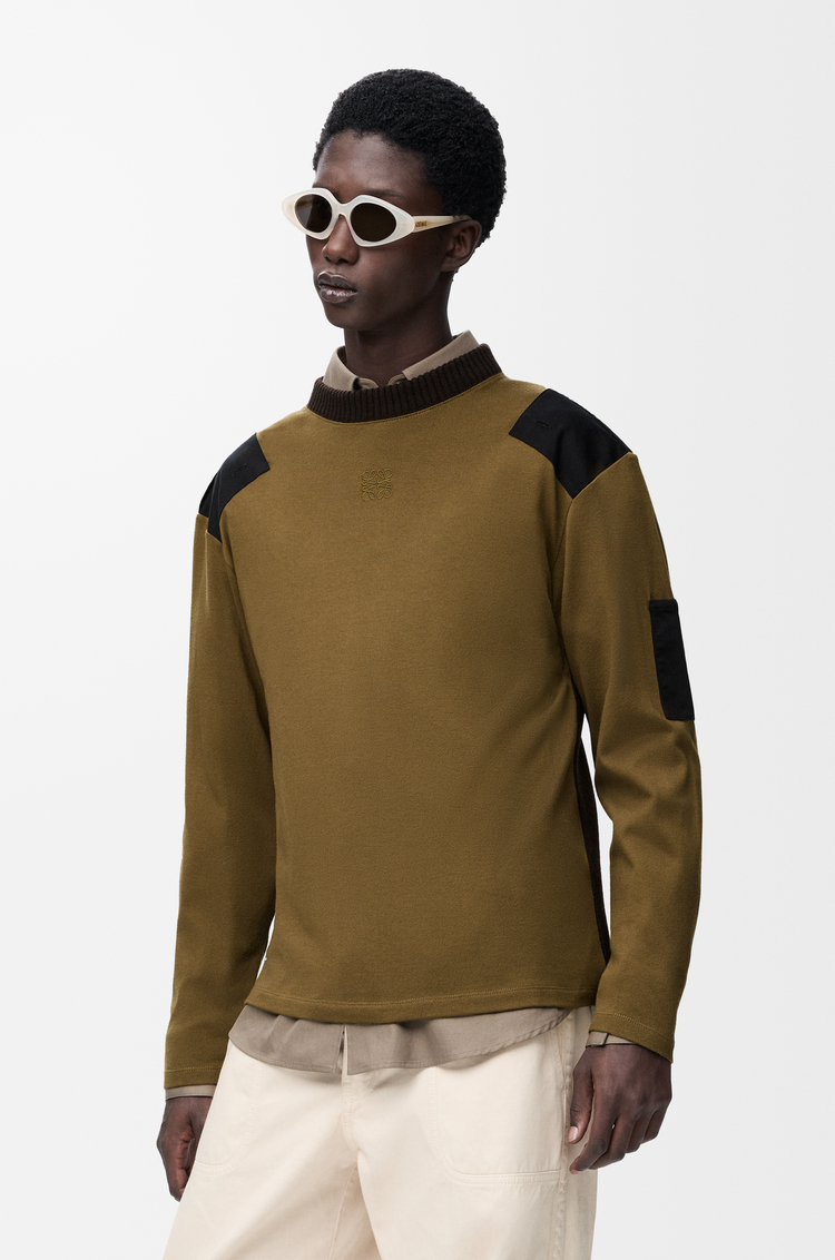 LOEWE Long sleeve top in cotton blend Khaki/Black