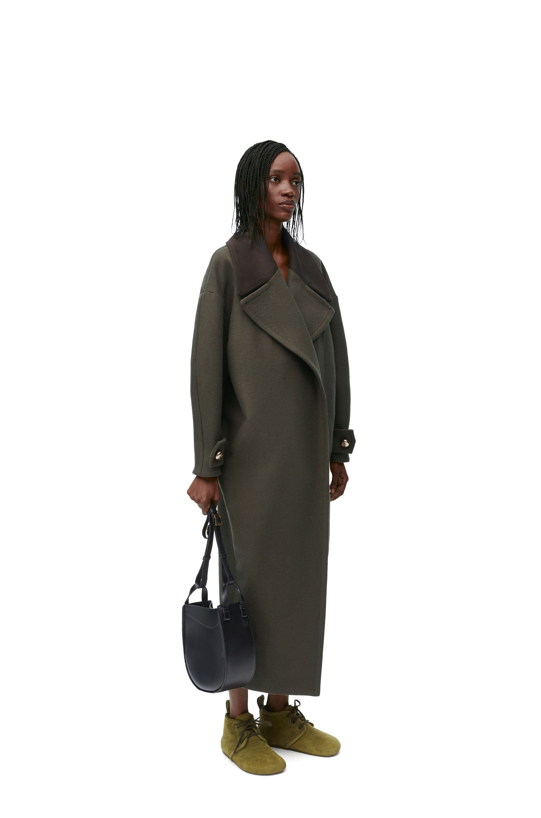 Pebble coat in wool blend Dark Olive Green LOEWE