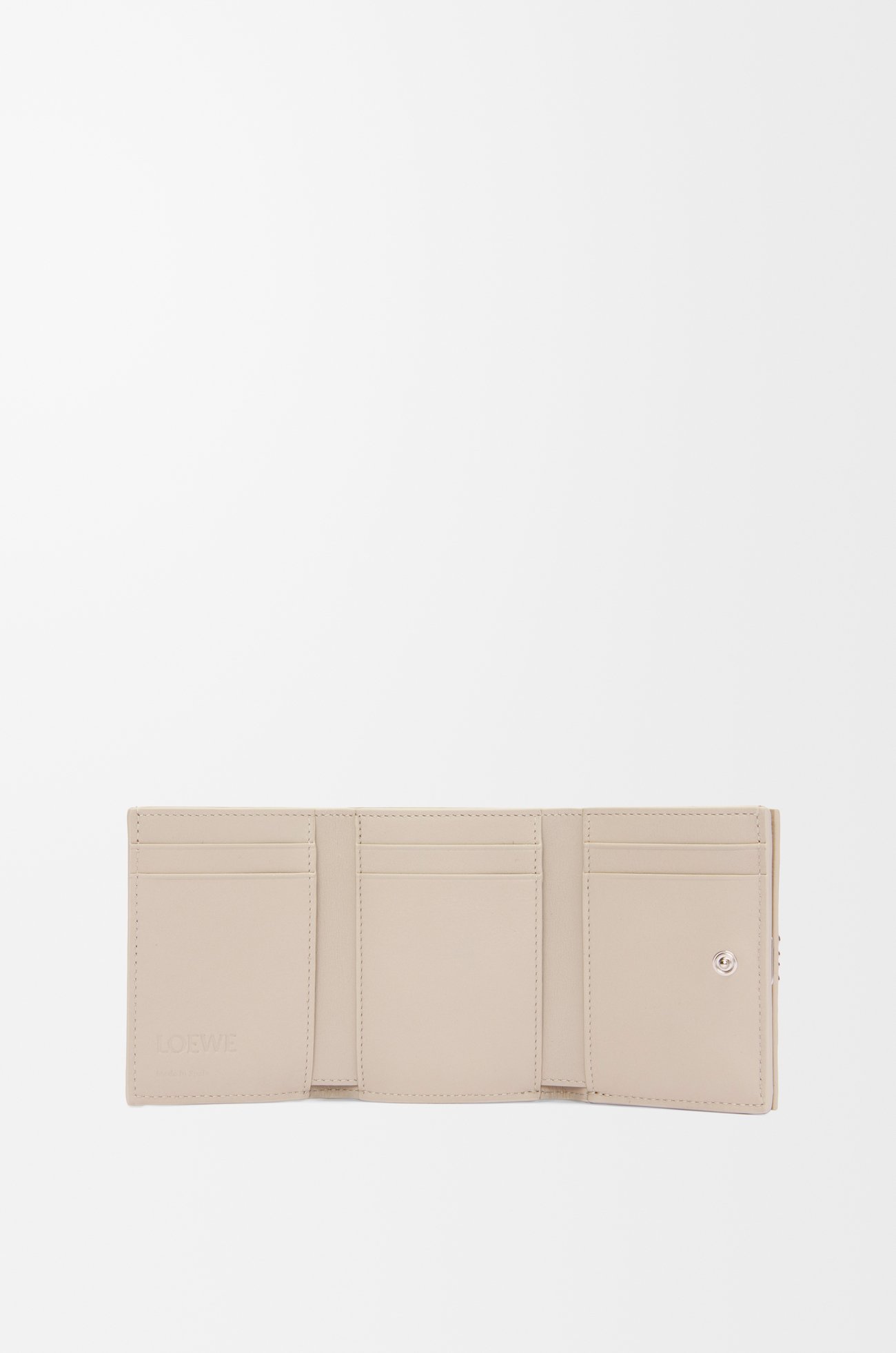 LOEWE Anagram trifold wallet in pebble grained calfskin Light Ghost