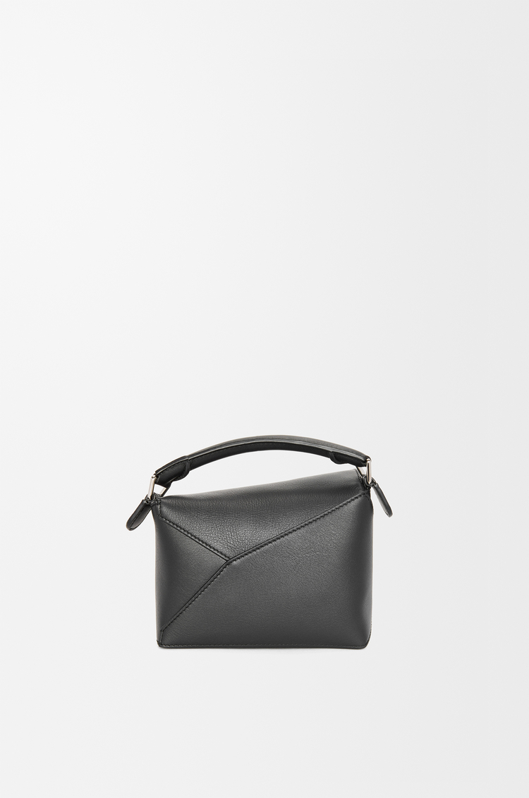 LOEWE Mini Puzzle Edge Tasche aus klassischem Kalbsleder Schwarz