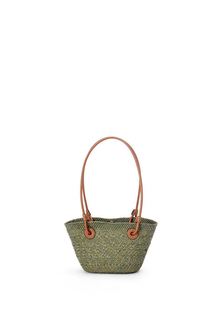 LOEWE Mini Anagram Basket bag in iraca palm and calfskin Khaki Green/Tan