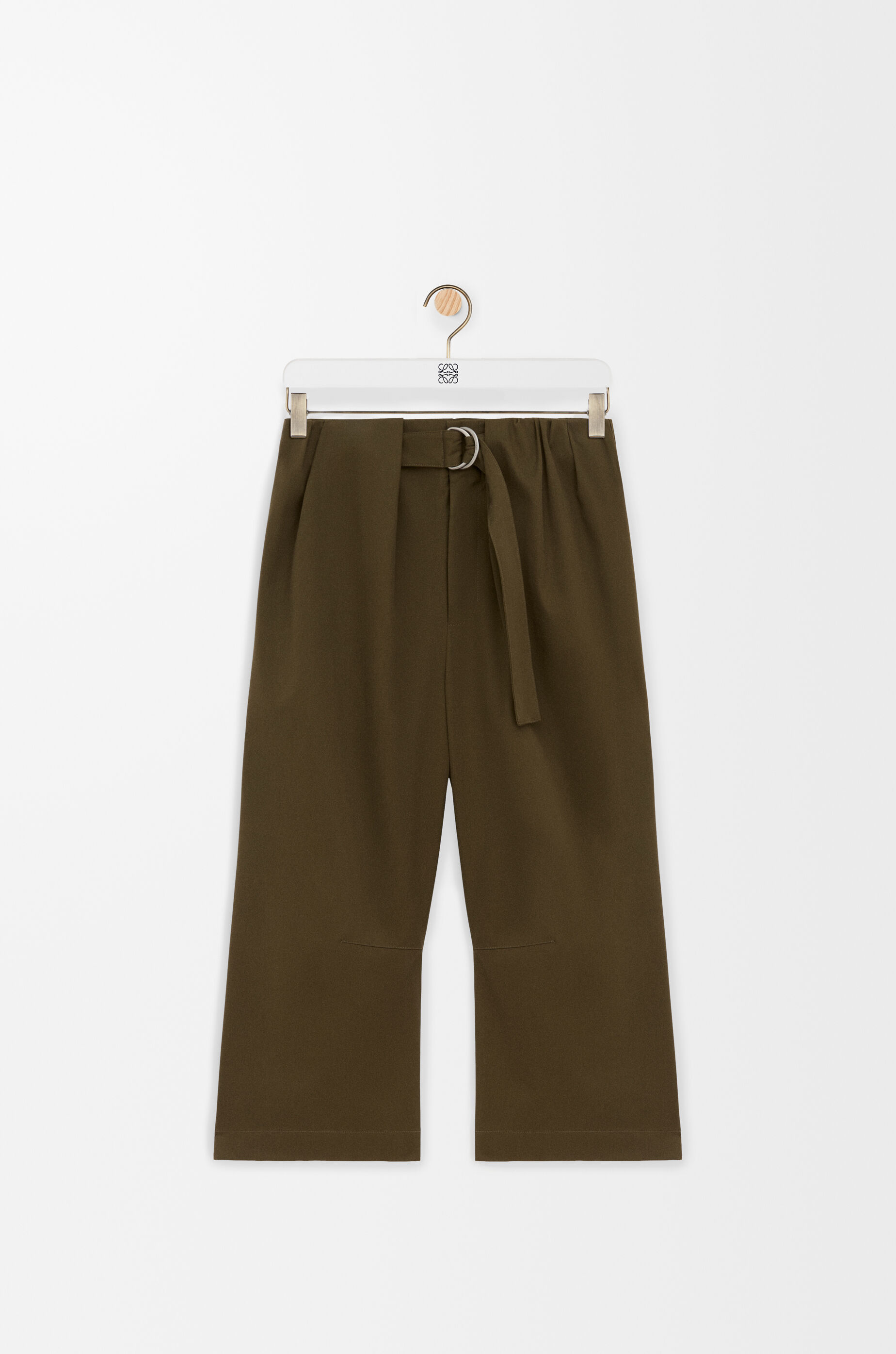 クロップド ベルテッド トラウザーズ（コットン&シルク） グリーン