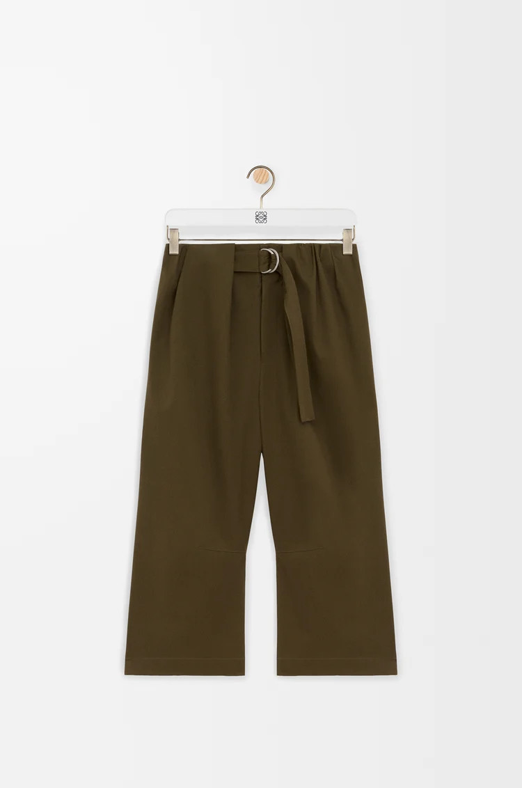 LOEWE 크롭 벨트 트라우저 - 코튼 & 실크 카키 그린