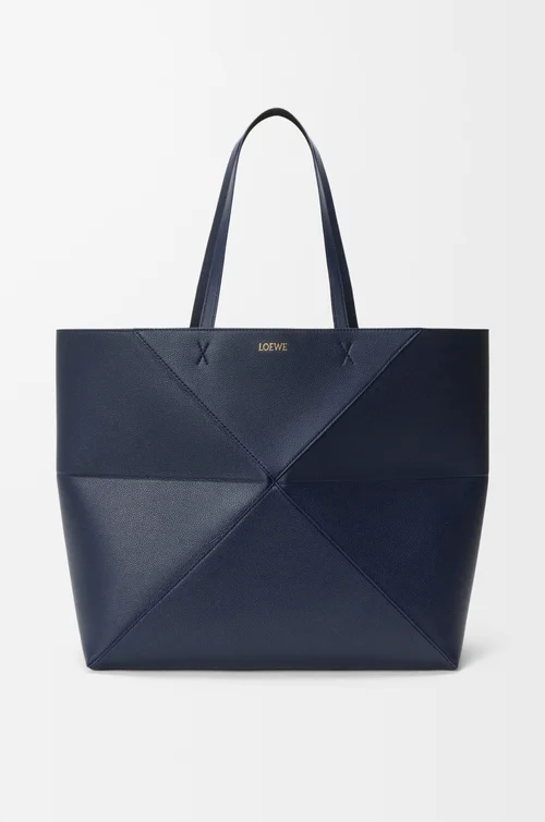 LOEWE Large horizontal Puzzle Fold tote in soft grained calfskin Deep Navy