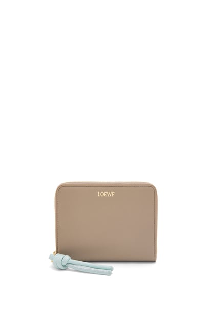 LOEWE Knot compact zip wallet in shiny nappa calfskin Sand/ Blue Iceberg