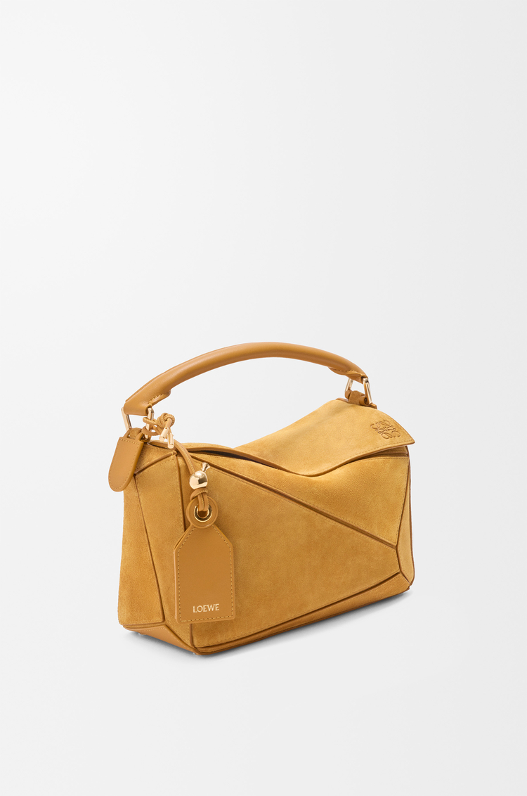 LOEWE Small Featherlight Puzzle bag in suede Ocra