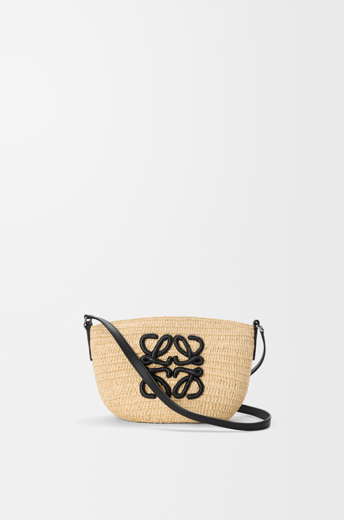LOEWE Eclipse pochette in raffia and calfskin Natural/Black