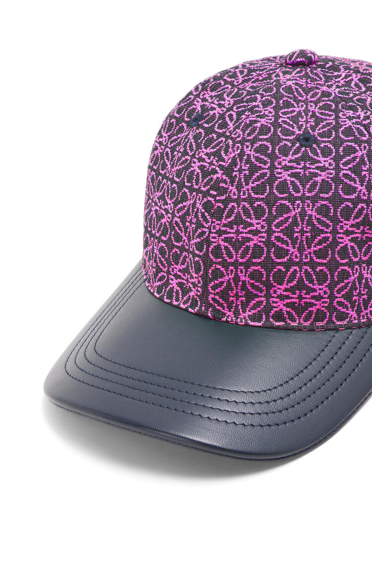 LOEWE Anagram cap in jacquard and calfskin Neon Pink/Deep Navy