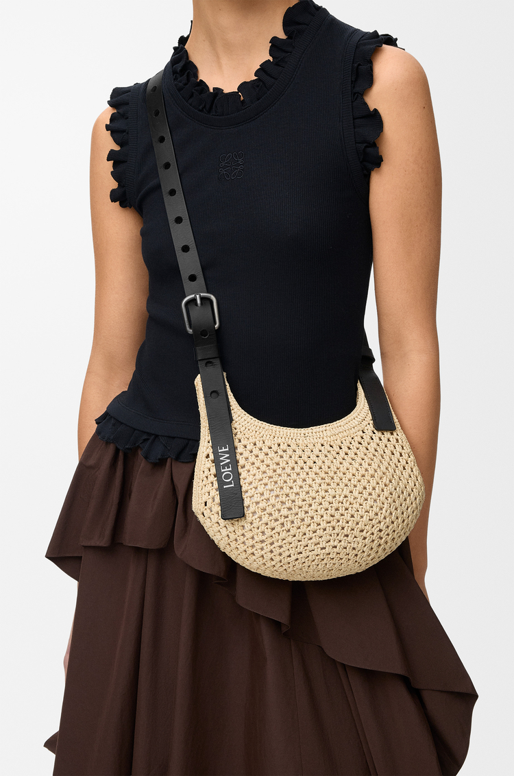 LOEWE Mini Punch Hole hobo in raffia and calfskin Natural/Black
