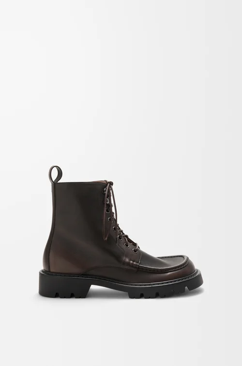 LOEWE Sierra combat ankle boot in brushed-off calfskin Dark Brown