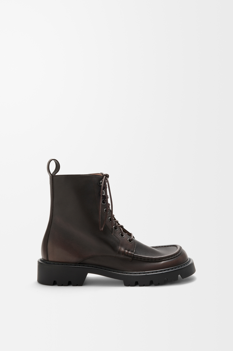 LOEWE Sierra combat ankle boot in brushed-off calfskin Dark Brown