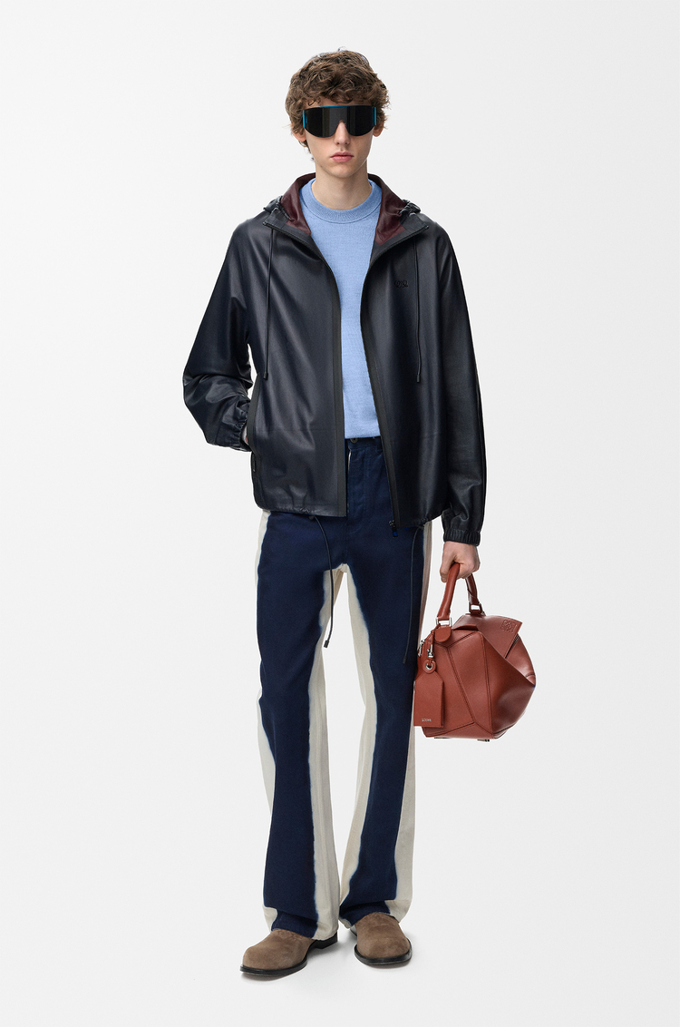 LOEWE 纳帕羊皮革连帽夹克 海军蓝