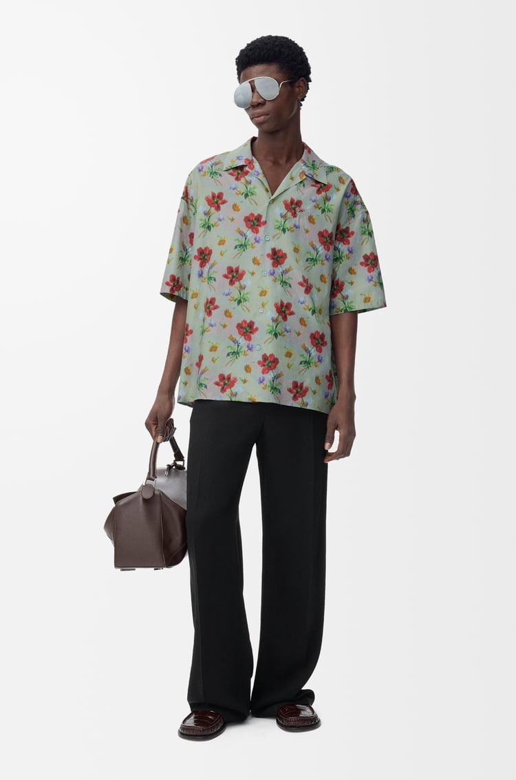 LOEWE Camisa de manga corta en algodón y seda Verde/Rojo