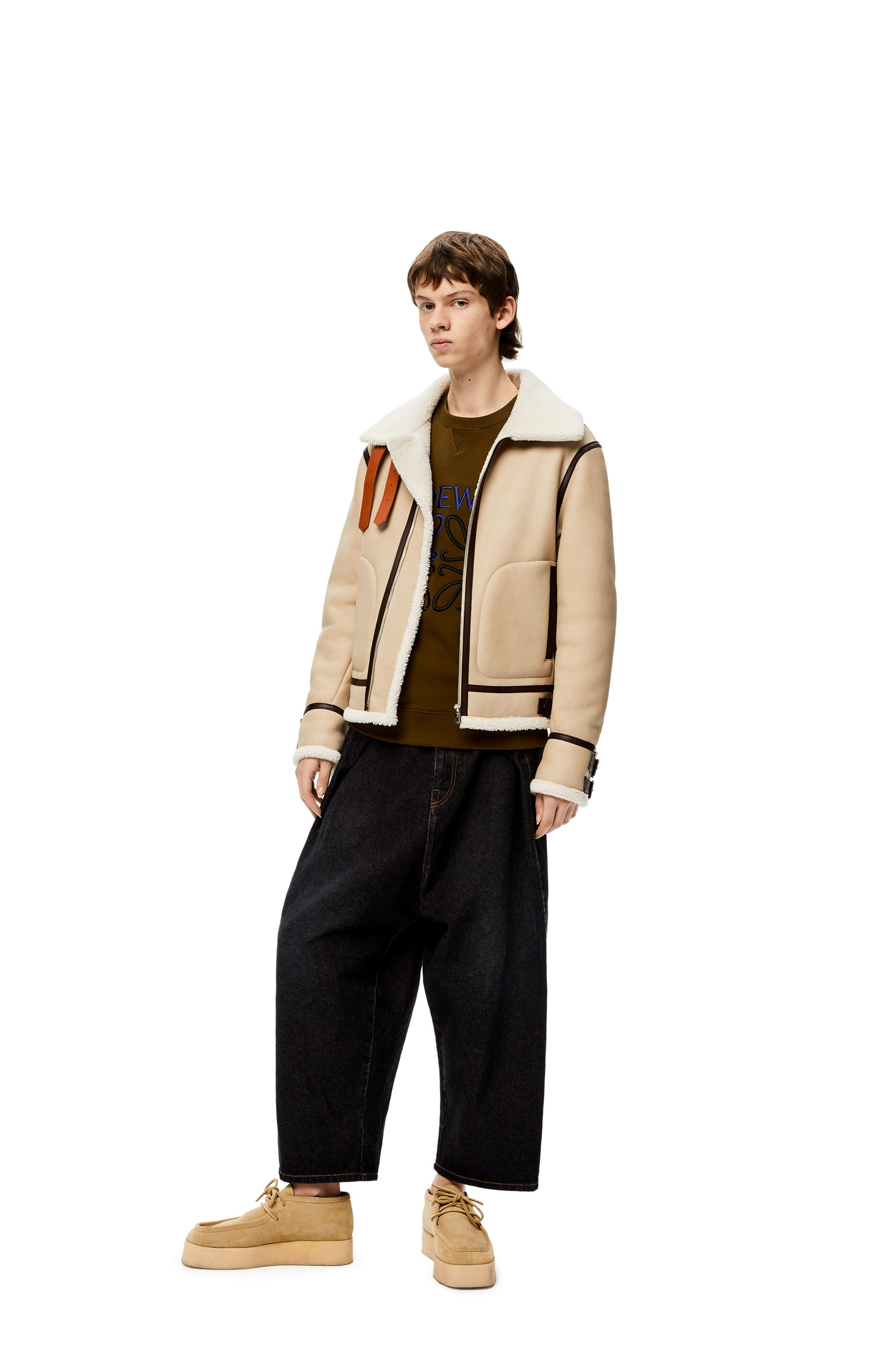 Aviator jacket in shearling Soft White/Brown/Tan - LOEWE