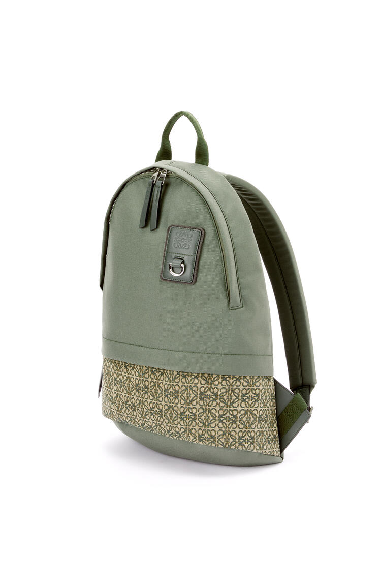 LOEWE Round Slim Backpack in canvas and Anagram jacquard Khaki Green