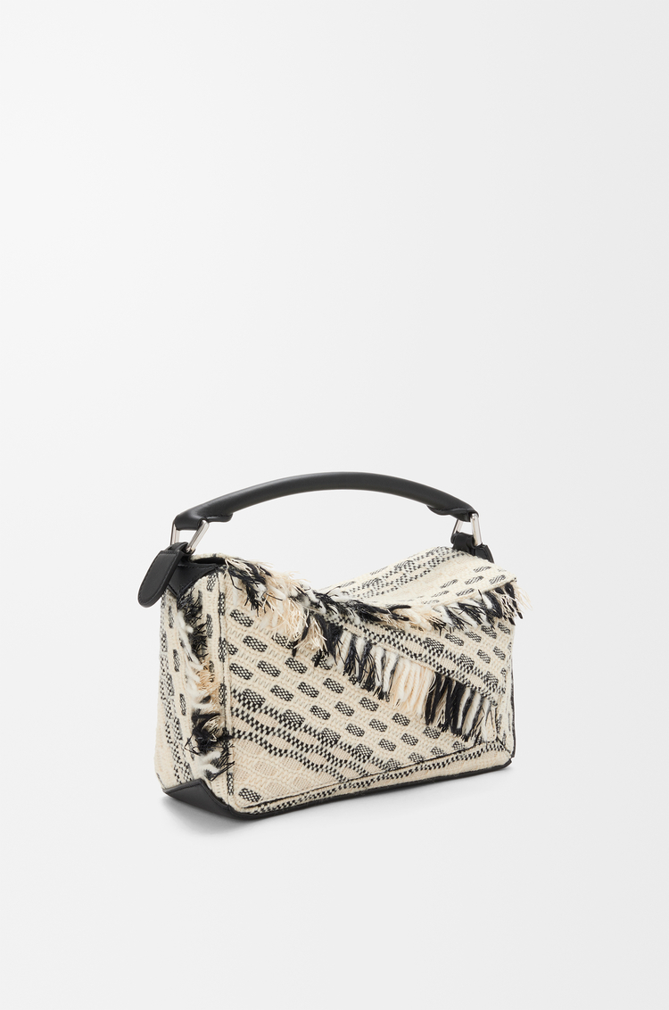 LOEWE Small Puzzle bag in woven textile Black/White
