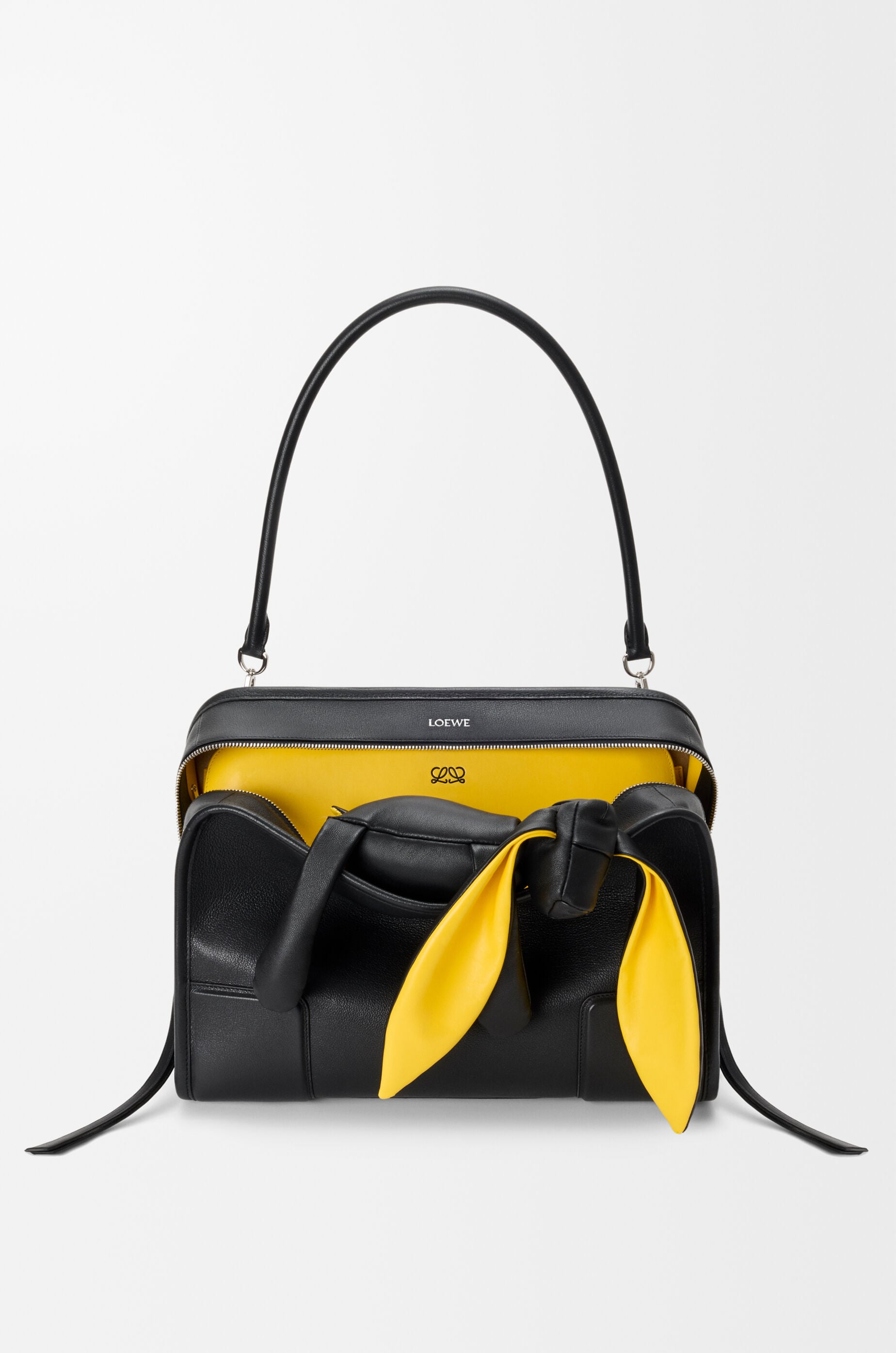 LOEWE パンチングレザー トートバッグ イエロー×ブラック Large Amazona 180 Lazy Dog bag in buffalino leather Black - LOEWE