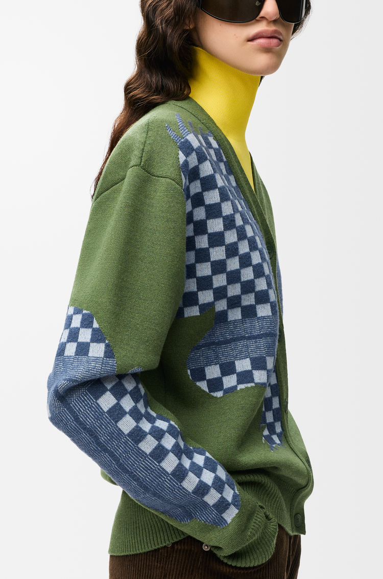 LOEWE Cárdigan en lana Verde Caqui/Multicolor