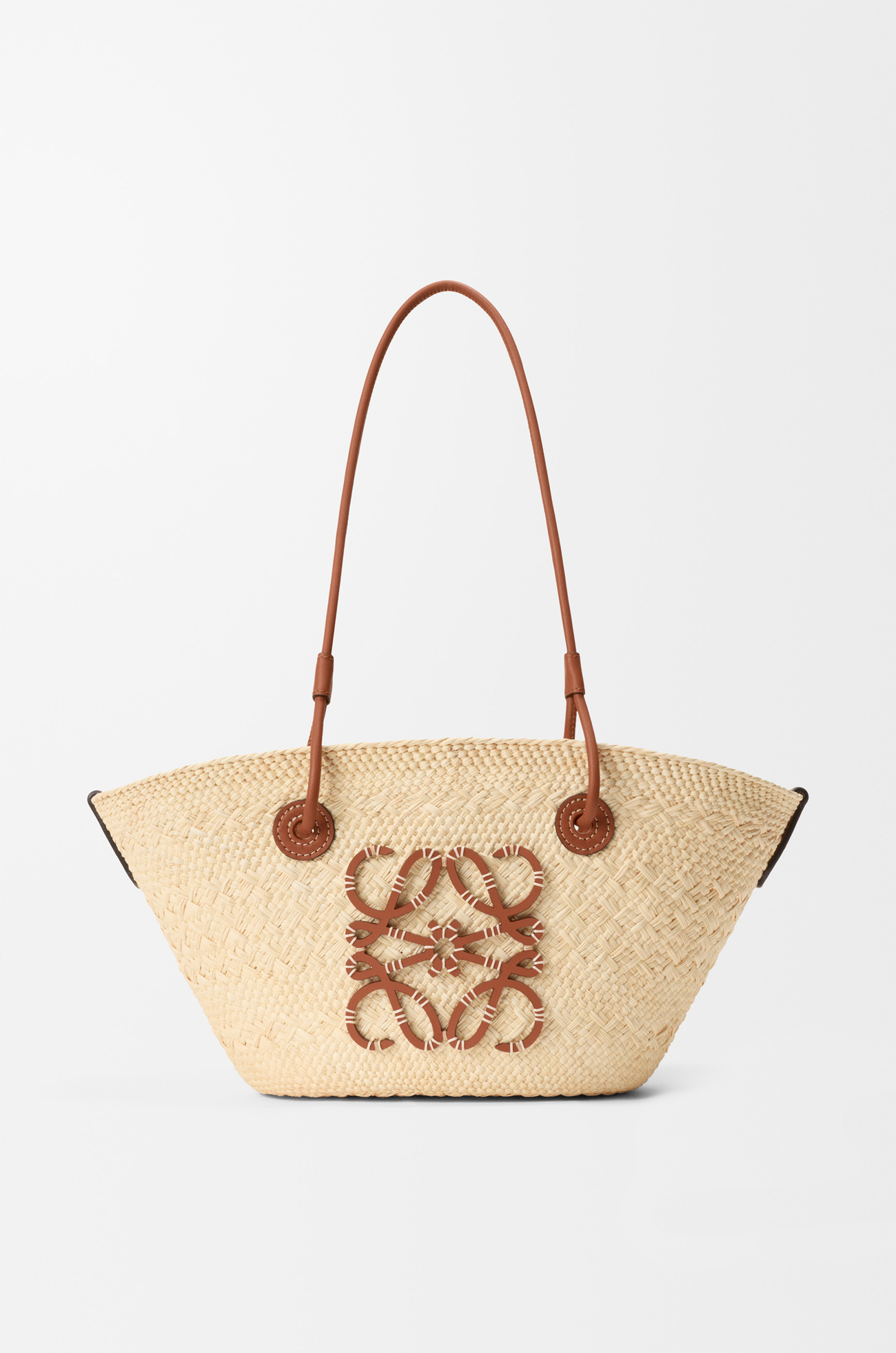 LOEWE Small Anagram basket bag in iraca palm and calfskin Natural/Tan