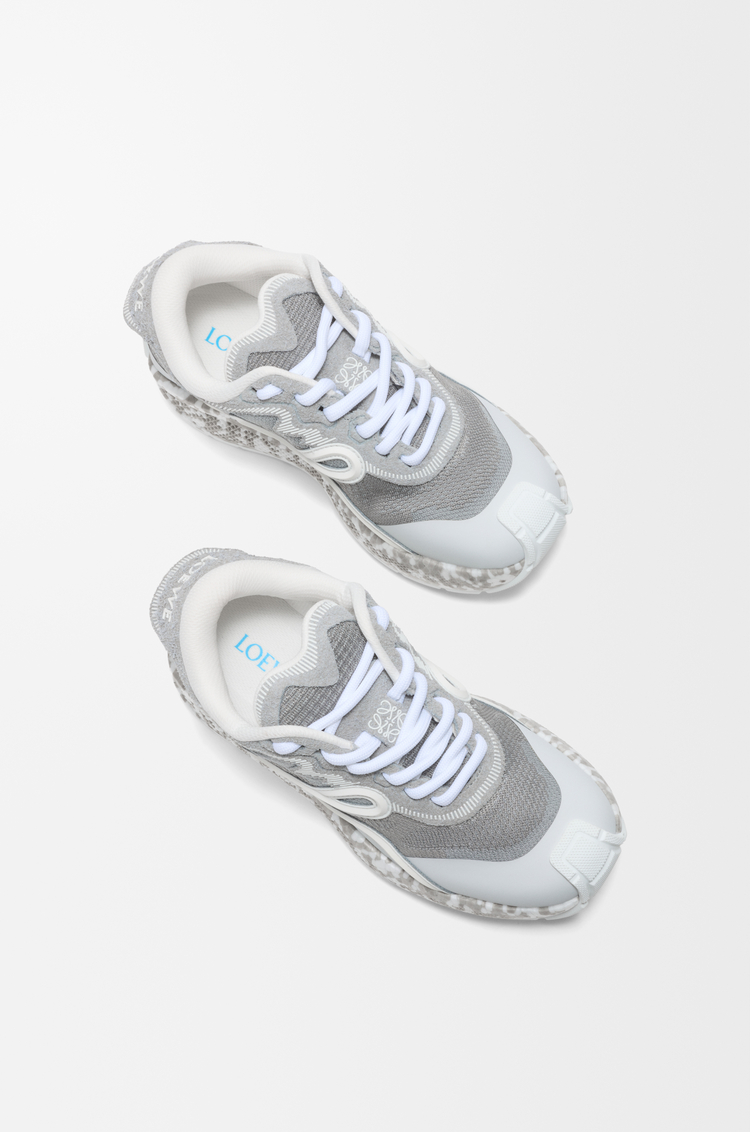 LOEWE Sneaker Pogo en maille technique et cuir velours Gris Clair/Blanc/Blanc