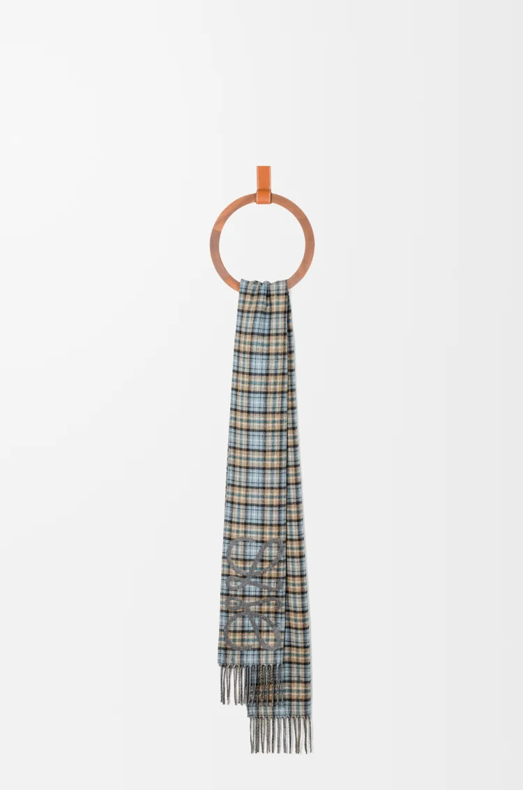 LOEWE Anagram scarf in silk and cashmere Anthracite/Grey/Beige