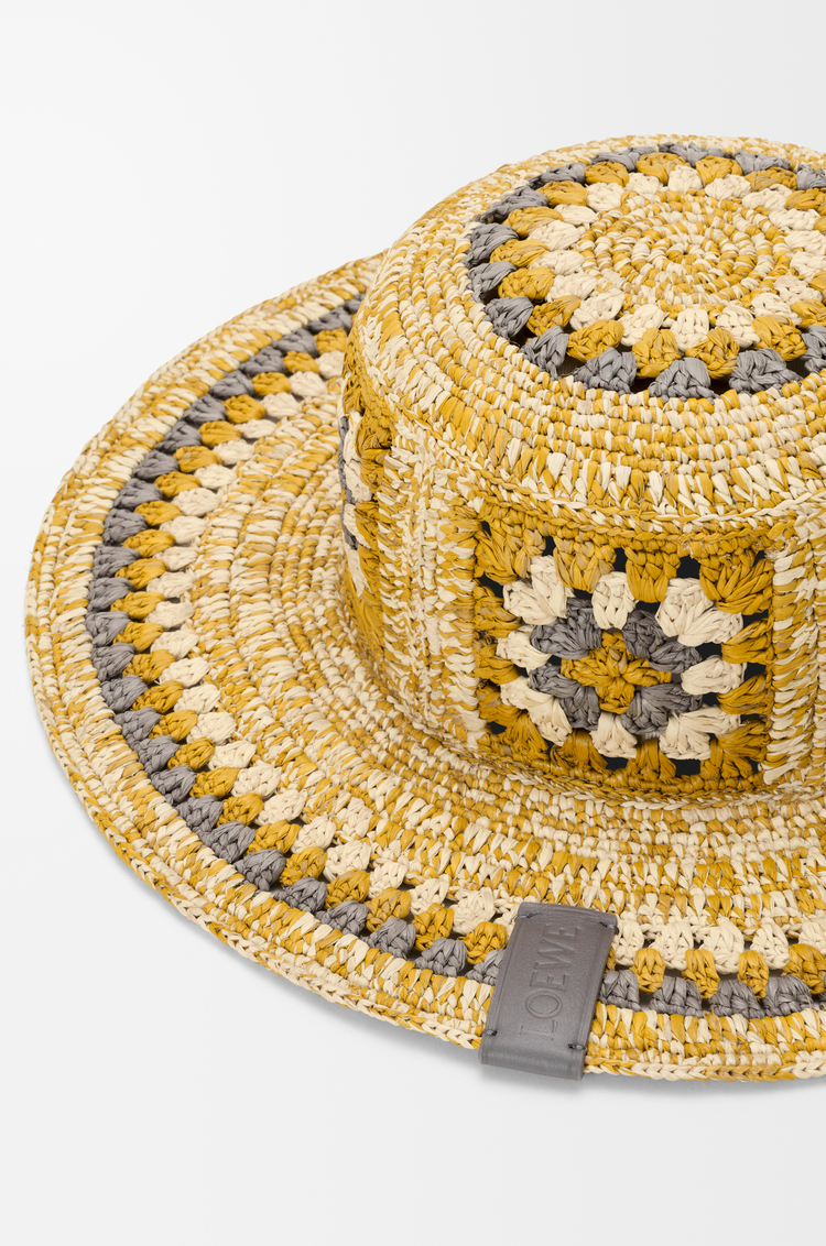 LOEWE Fisherman hat in raffia Pearl Grey/Mustard