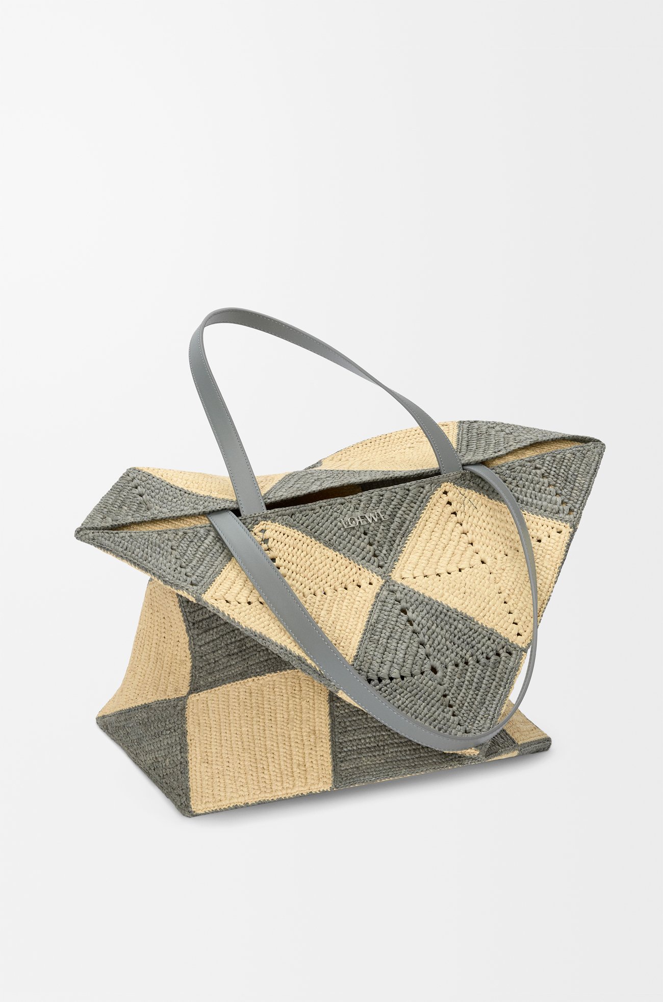 LOEWE XL Puzzle Fold tote in raffia Natural/Grey