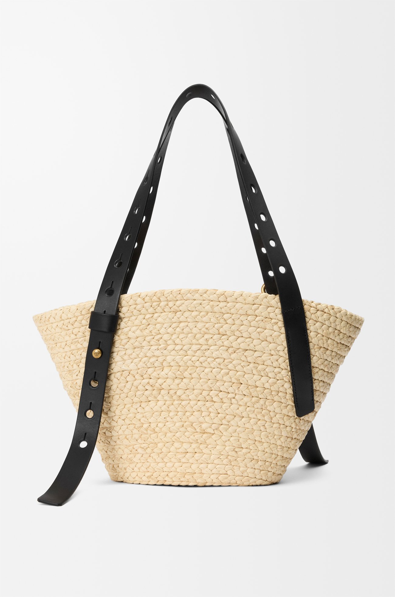LOEWE Small Punch Hole basket in raffia and calfskin Natural