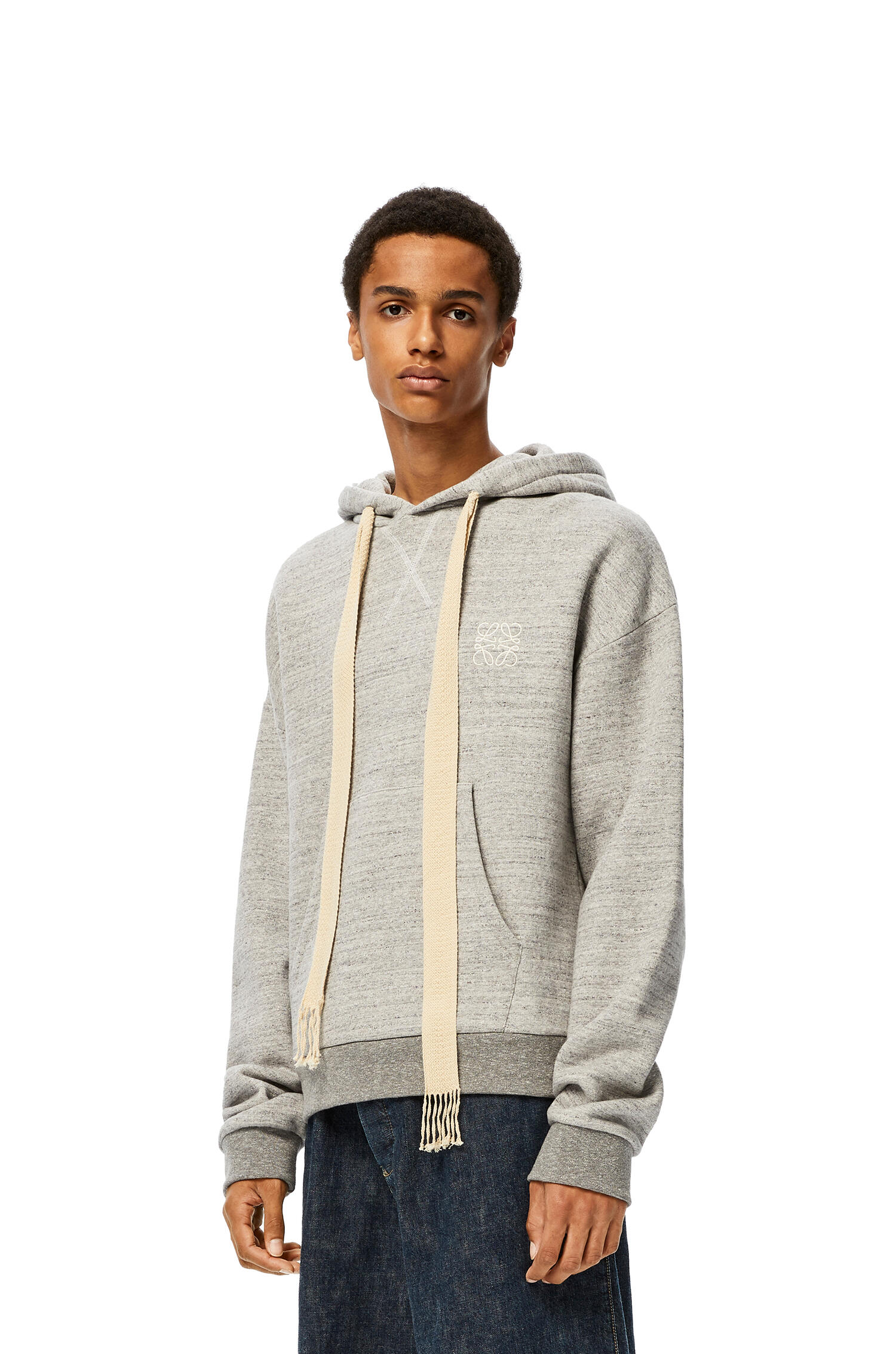 Anagram embroidered hoodie in cotton Grey Melange - LOEWE
