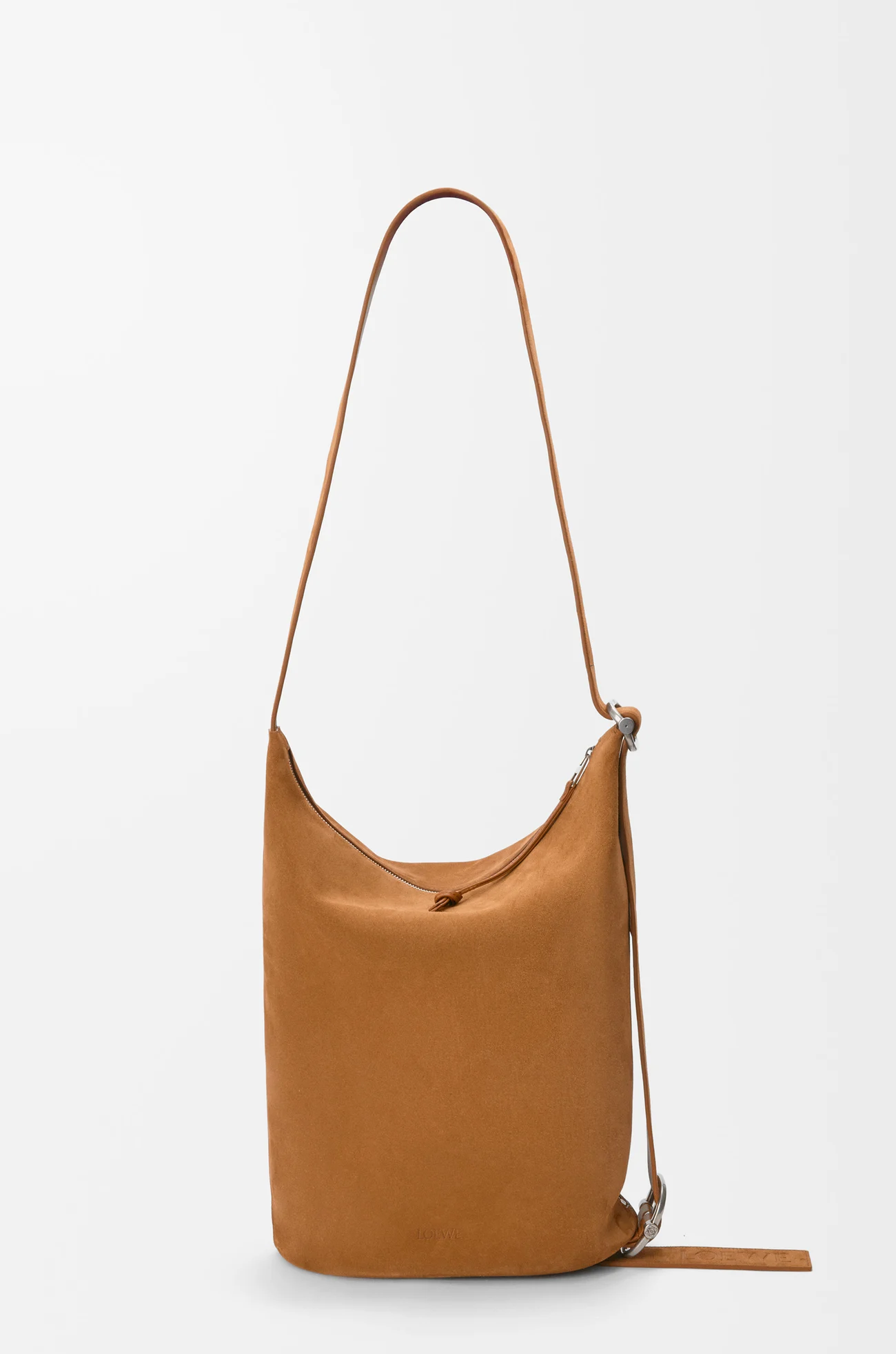 LOEWE Medium Loop bucket in suede calfskin Tobacco