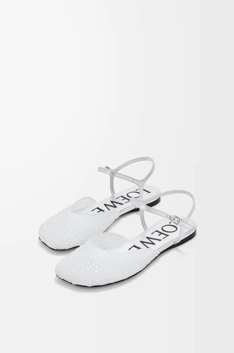 LOEWE Toy ankle strap ballerina in embellished mesh Transparent