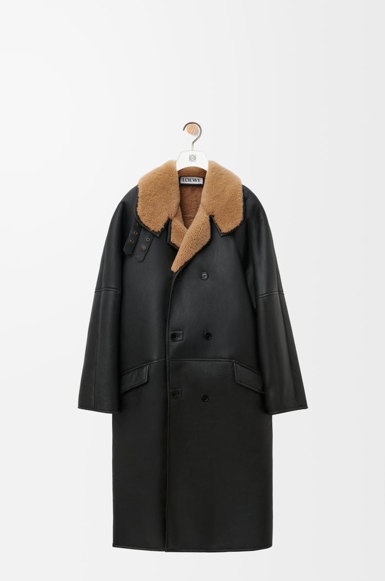 LOEWE Double-breasted coat in shearling Camel/Black