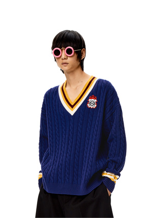 LOEWE V-neck cable sweater in wool Blue plp_rd