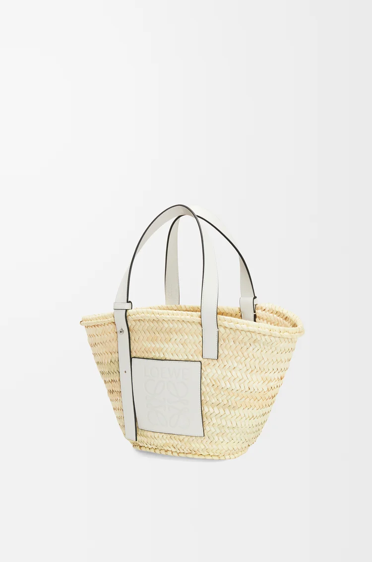 LOEWE 棕榈叶和牛皮革 Basket 手袋 自然色/白色